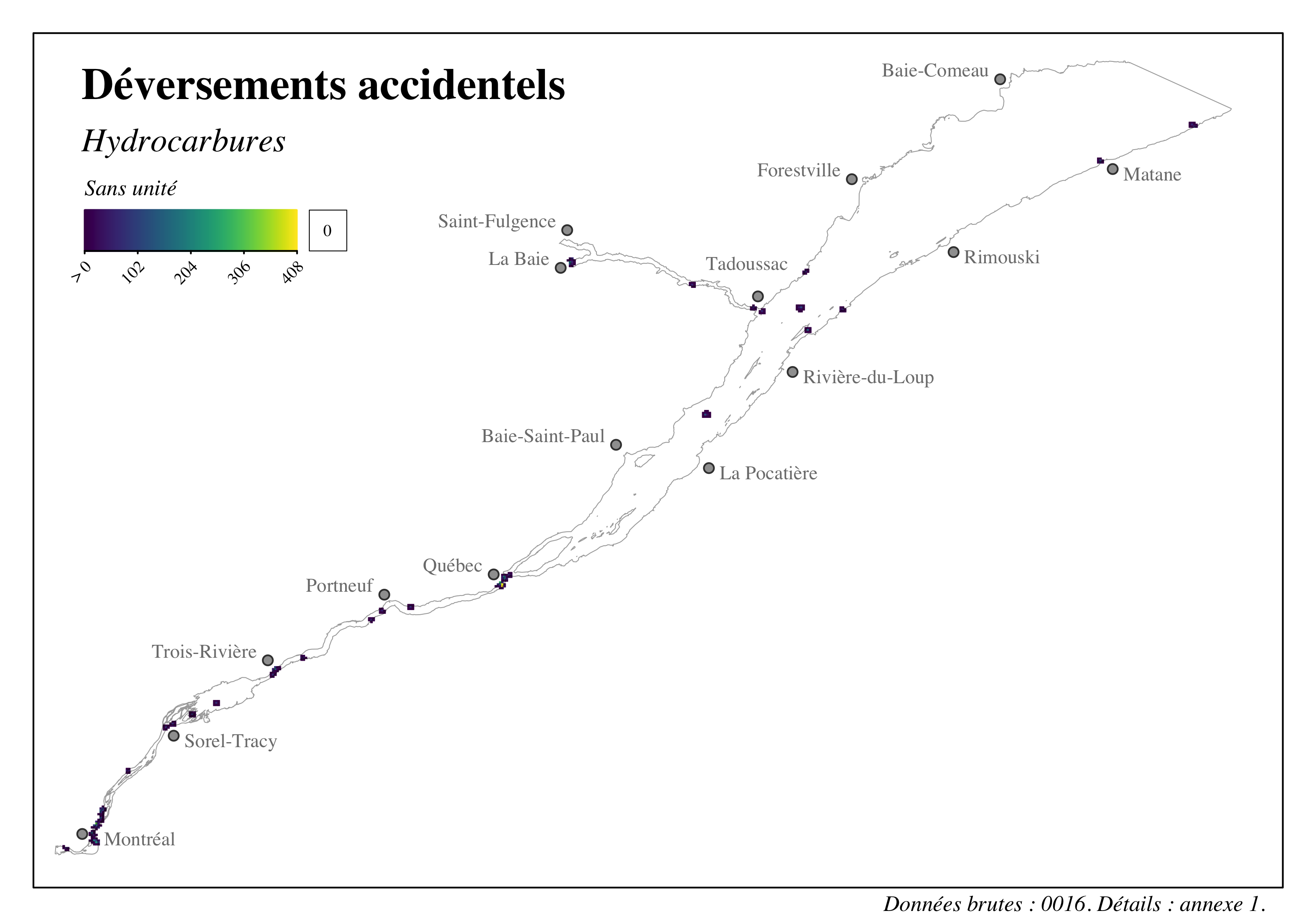 Distribution et intensité des déversement accidentels dans le Saint-Laurent et le Saguenay - Hydrocarbures