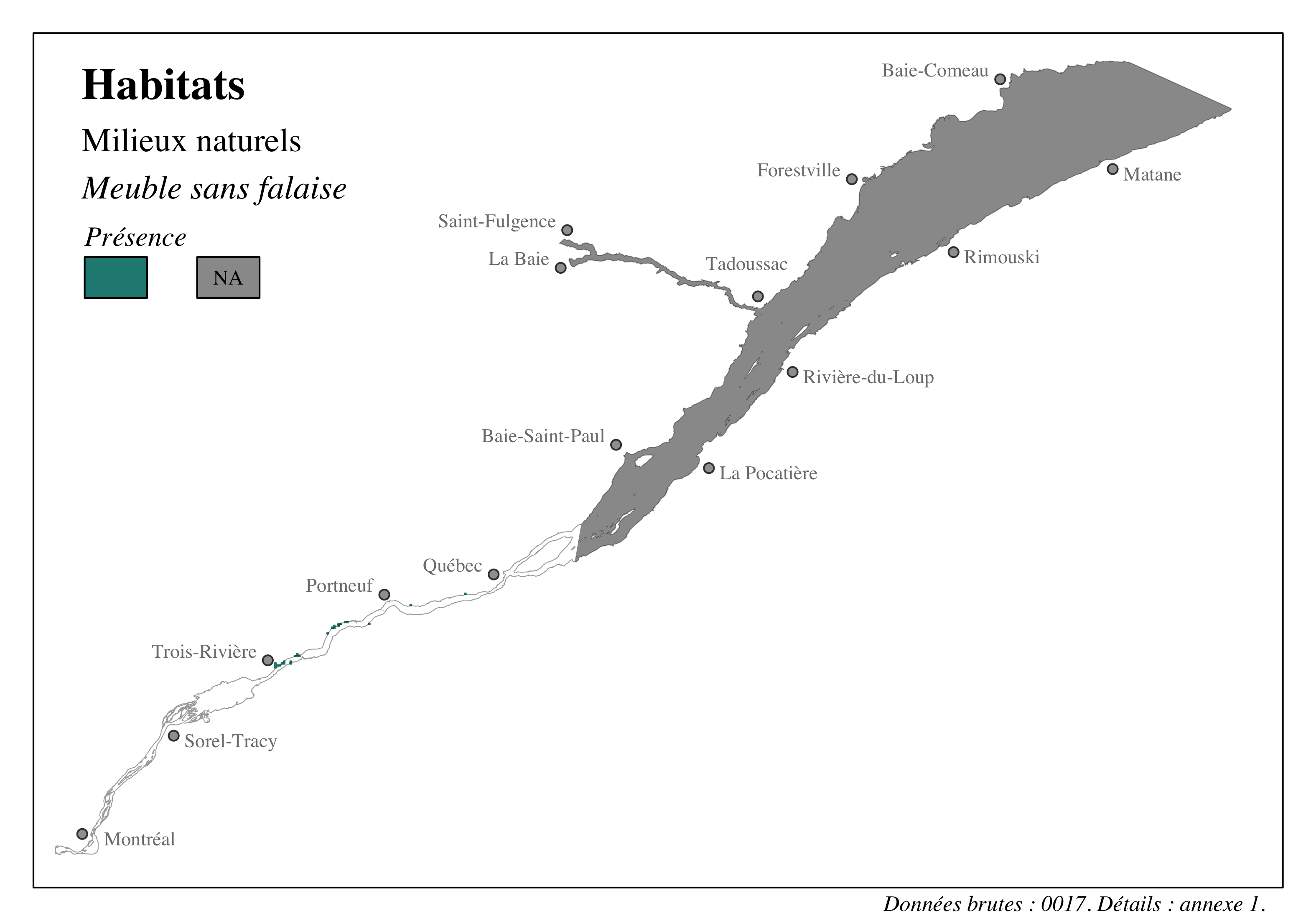 Distribution des habitats dans le Saint-Laurent et le Saguenay - Meuble sans falaise