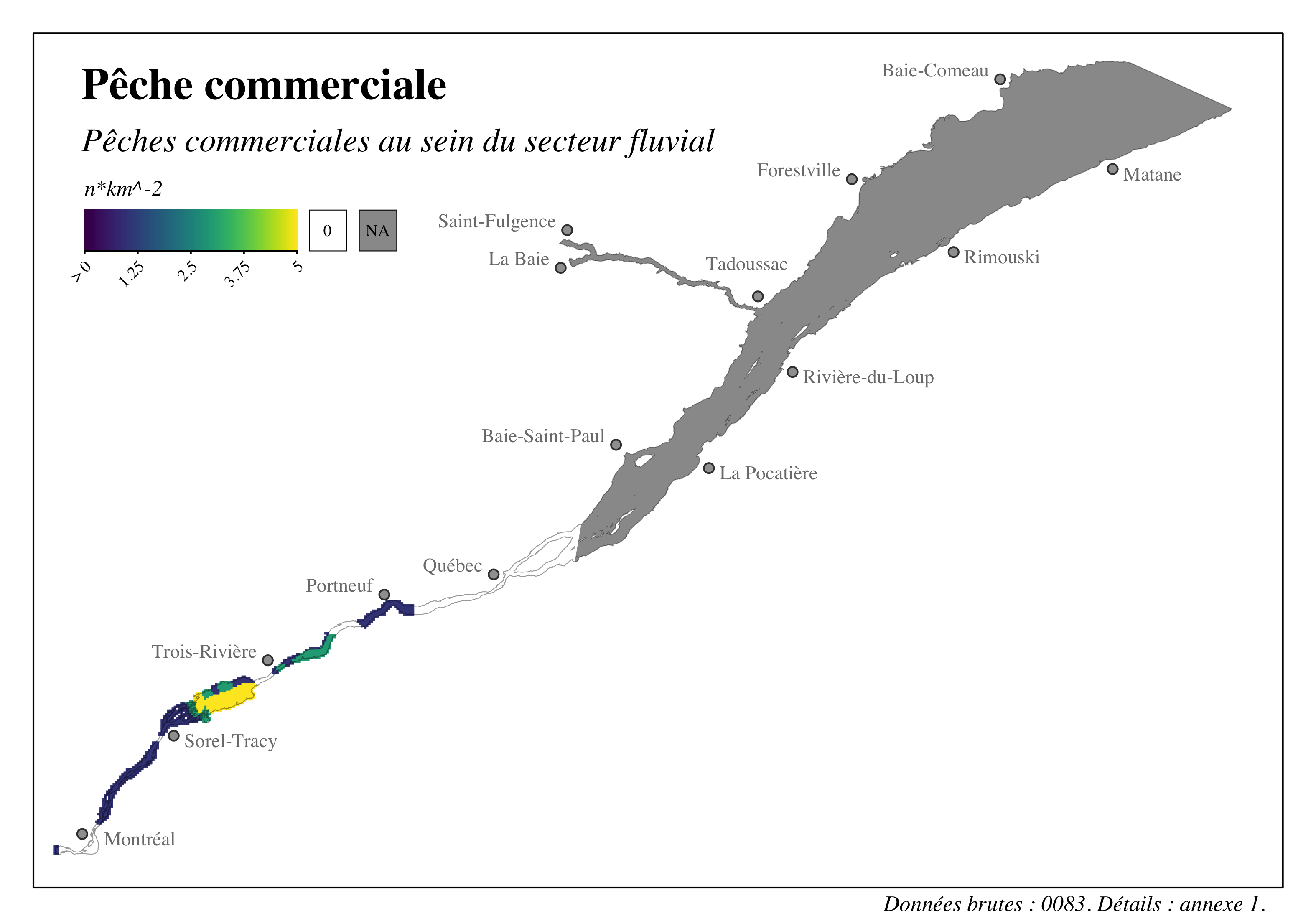 Intensité des activités de pêche commerciale dans le Saint-Laurent - Pêches commerciales secteur fluvial